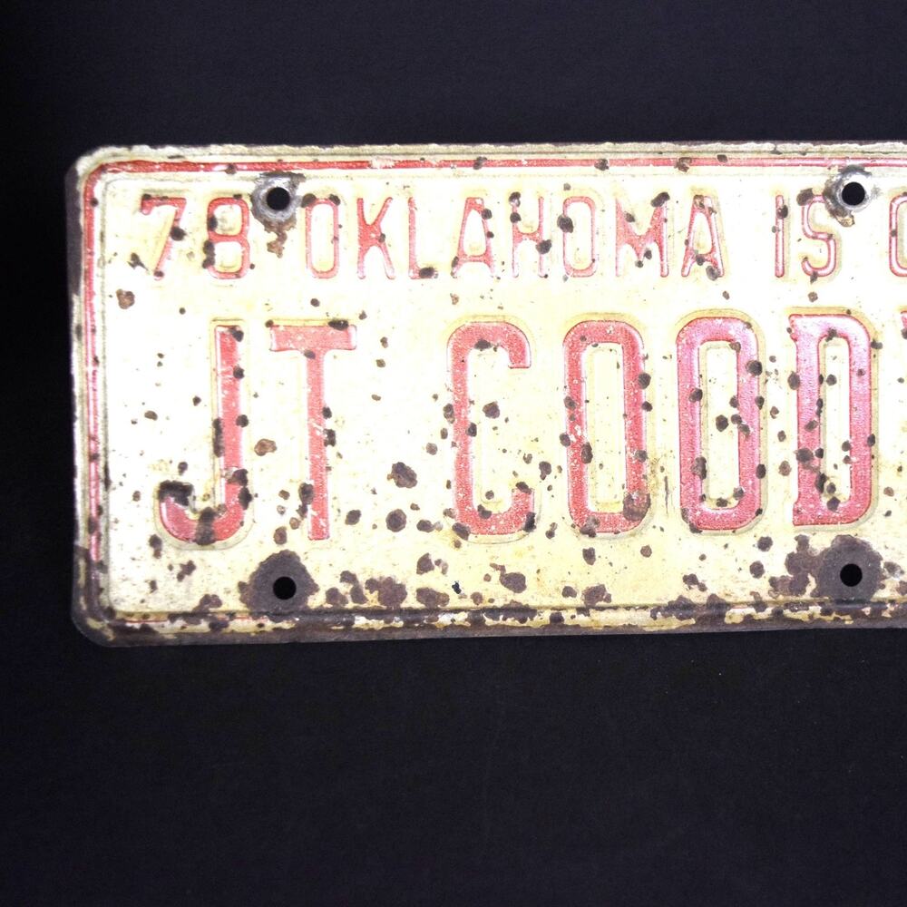 Vintage 1978 Oklahoma License Plate Personalized "JT COODY" Condition Fair